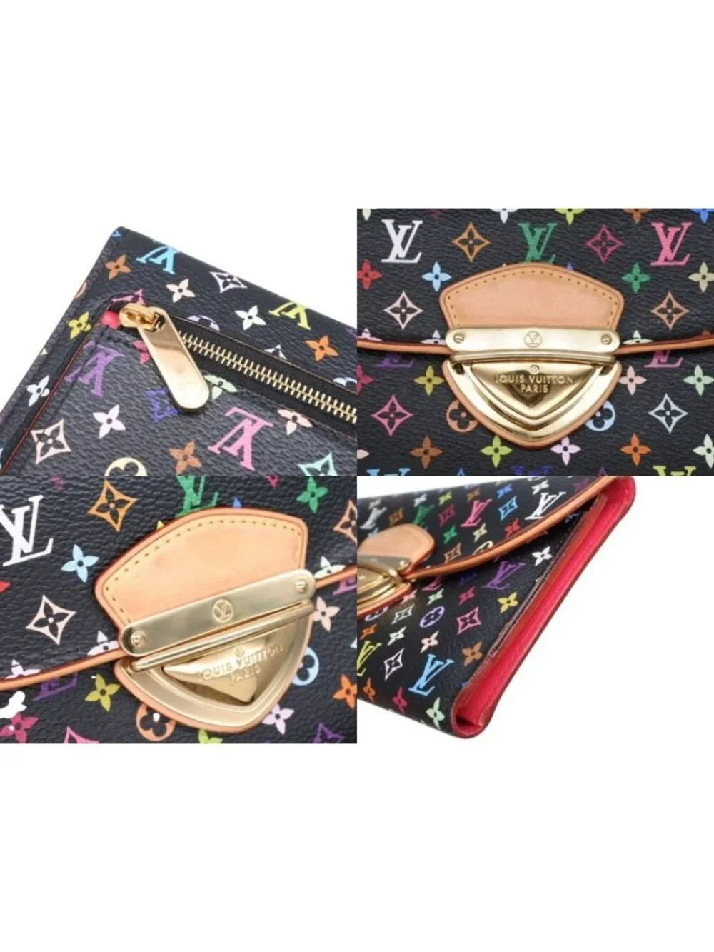 Louis Vuitton Portefeuille Trifold Wallet Grenat Multicolor Leather Gold
